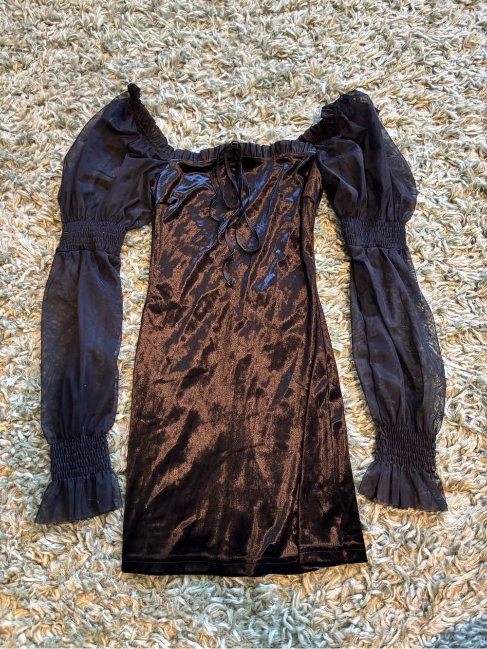 🖤NWOT Black Velvet Dress with Sheer Long Sleeves (fits XS)